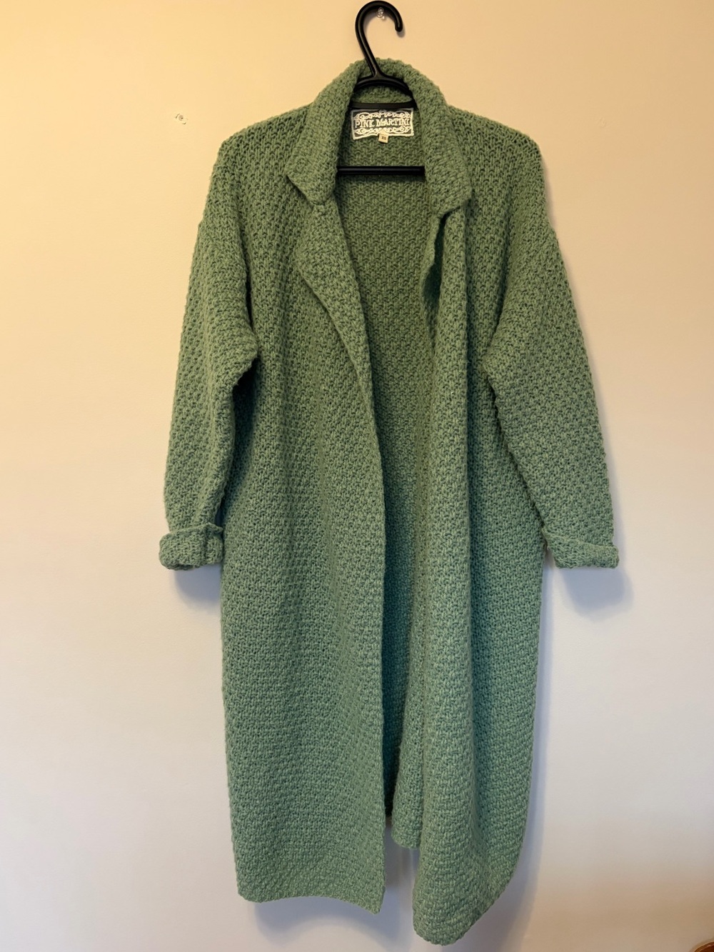 Pink Martini Long Knit Coatigan Cardigan Sage Green Never Worn